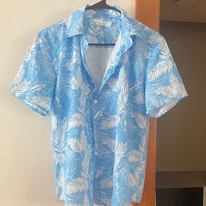 Blue and White Tropical Print Boys Shirt